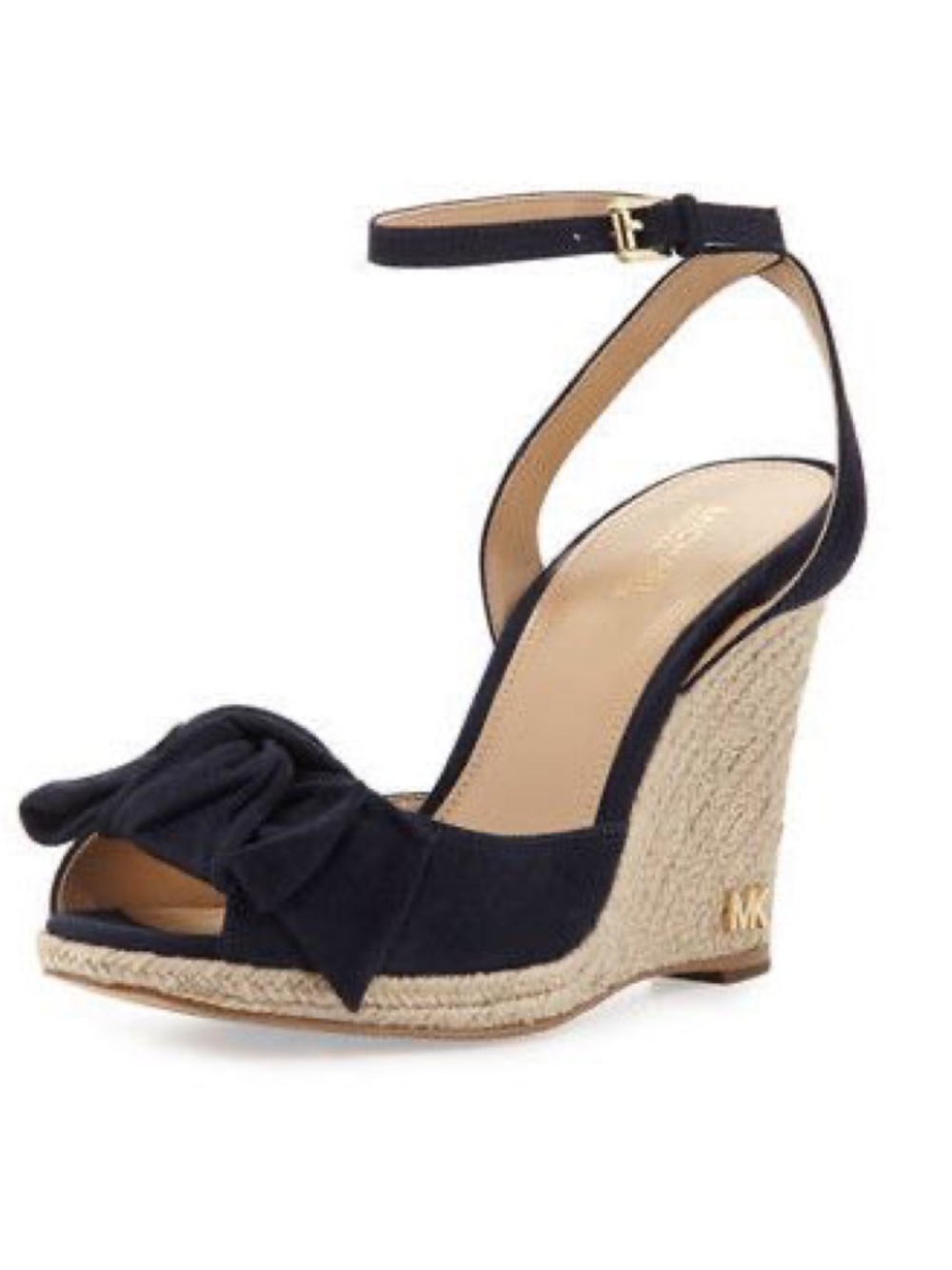 Michael Kors Willa Navy Suede Bow Espadrille Wedge Sandals Size 8.5